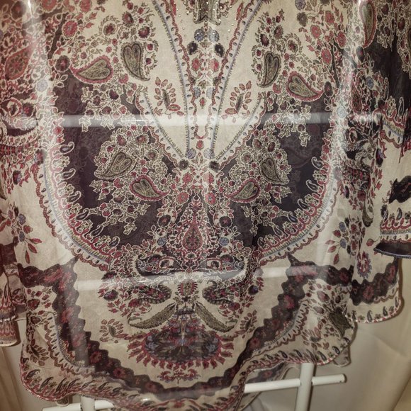 Scarf Overlay Poncho See-through Flowy Fabric Floral Paisley Design One Size - Picture 6 of 7